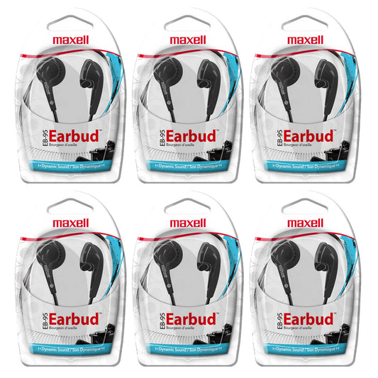 Affordable Stereo Earbuds Black Pack of 6