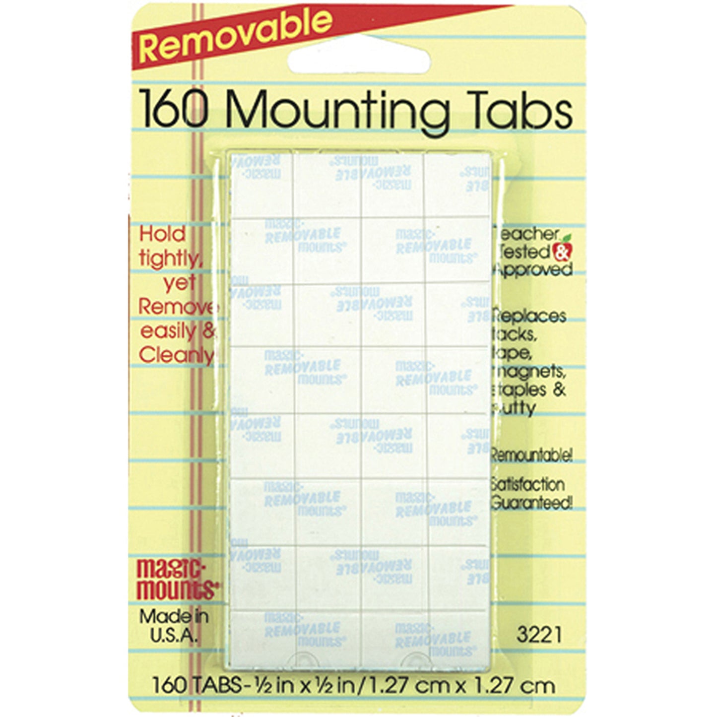 Removable Mounting Tabs, 1/2" x 1/2", 160 Per Pack, 6 Packs