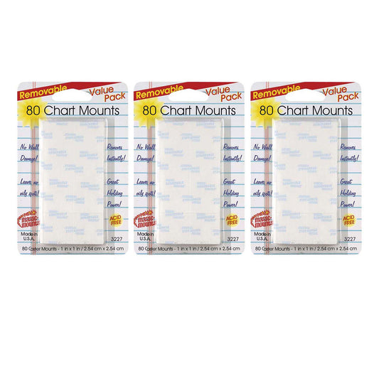 Removable Chart Tabs, 1" x 1", 80 Per Pack, 3 Packs