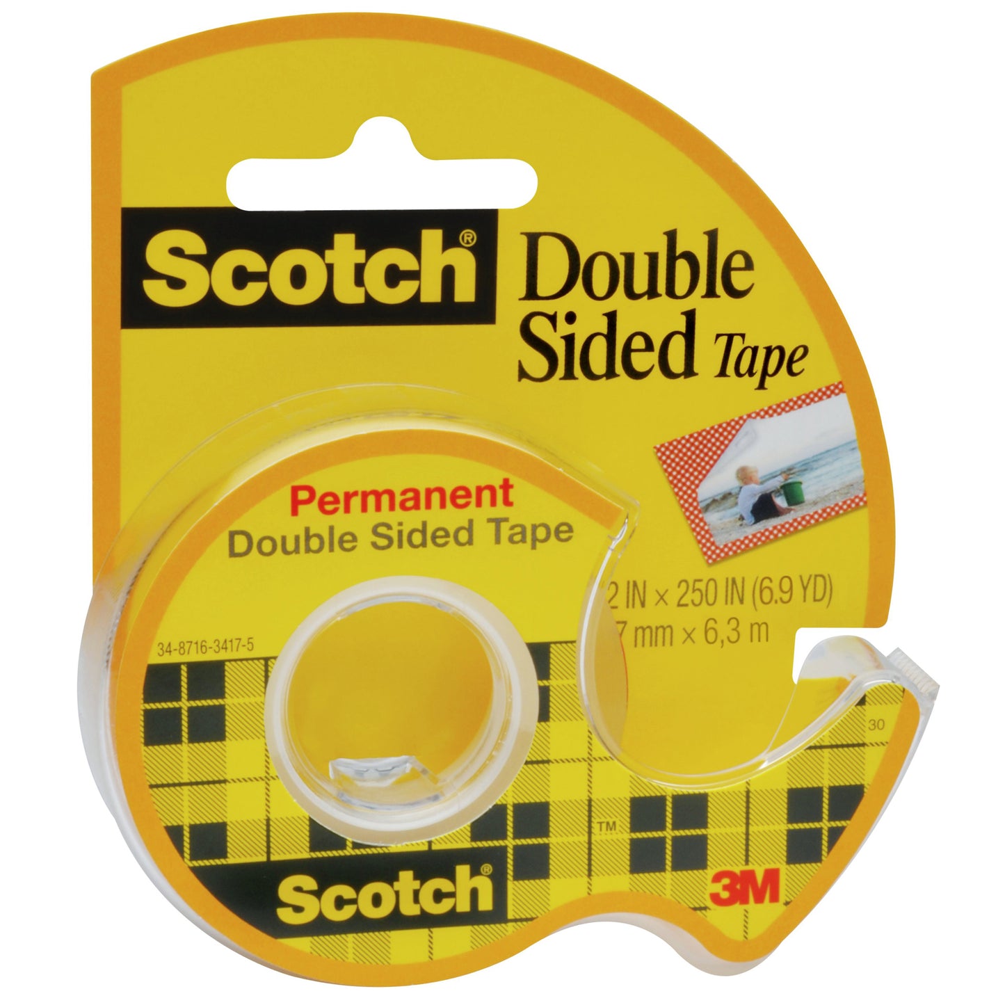 Double Sided Tape Dispenser Rolls, 1/2" x 250", 6 Rolls