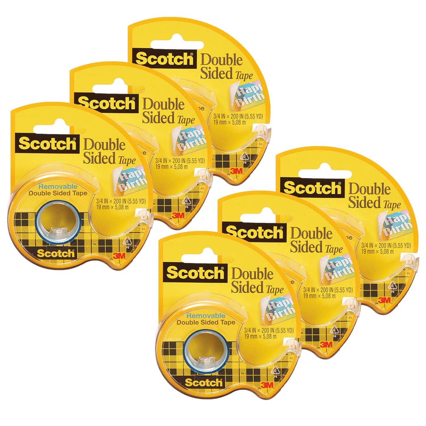 Removable Double Sided Tape, 3/4" x 200", 6 Rolls