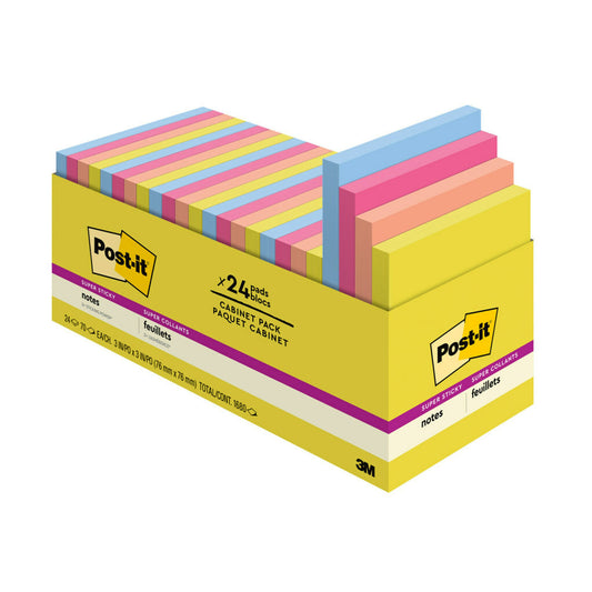 Super Sticky Notes - Summer Joy Collection - 3" x 3" Plain, 24-Pack