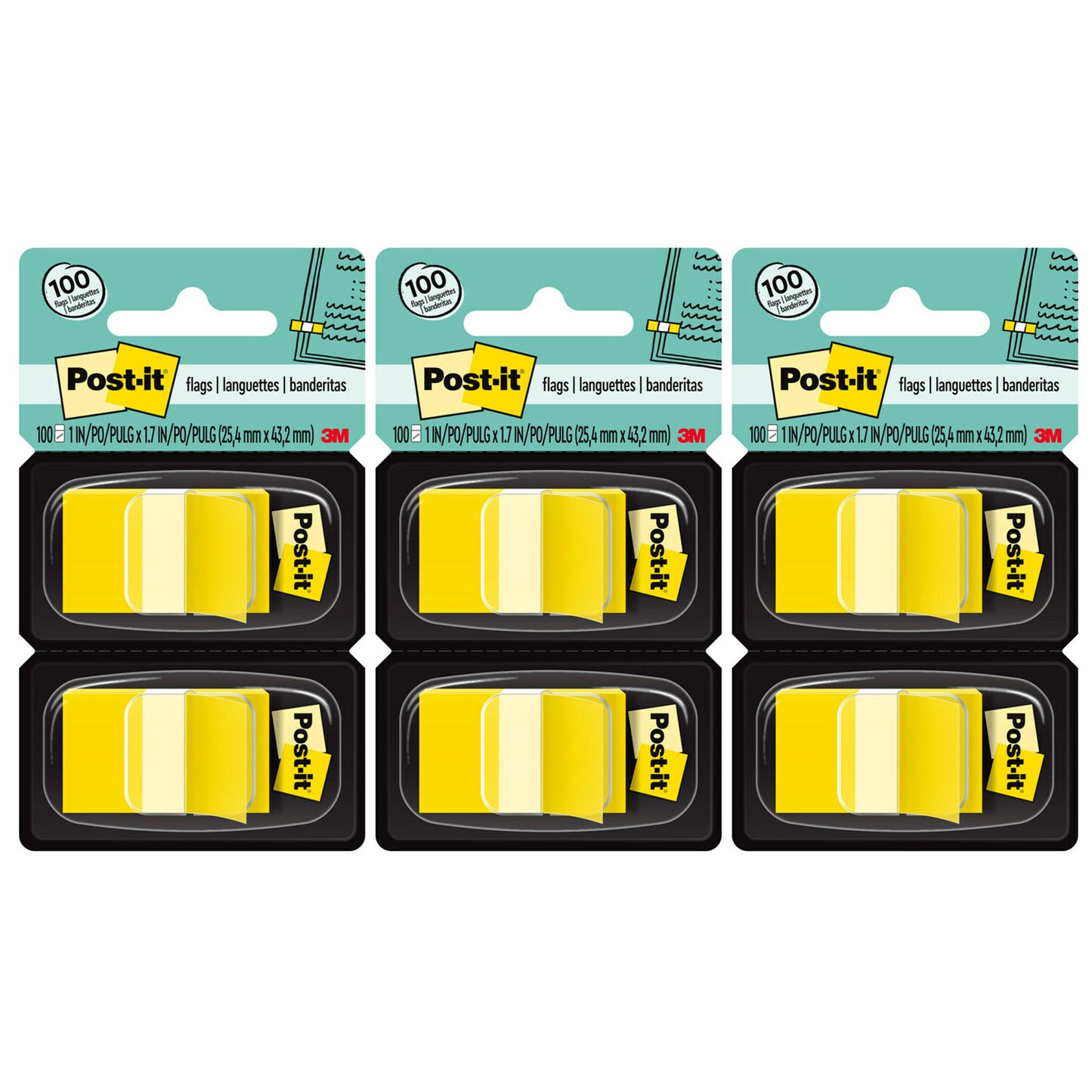 Flags - Yellow, 50/Dispenser, 2 Dispenser/Pack, 3 Packs