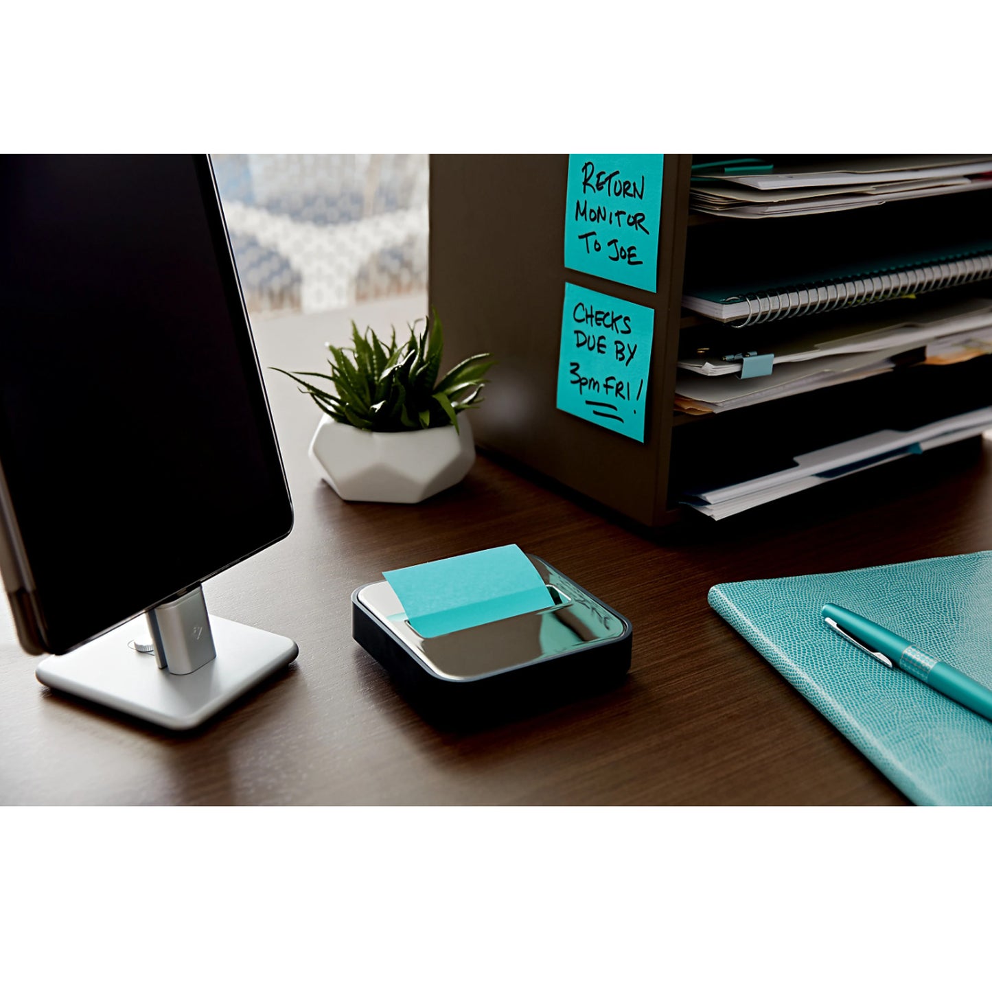 Note Dispenser for 3 in x 3 in Notes, Black Base with Steel Top