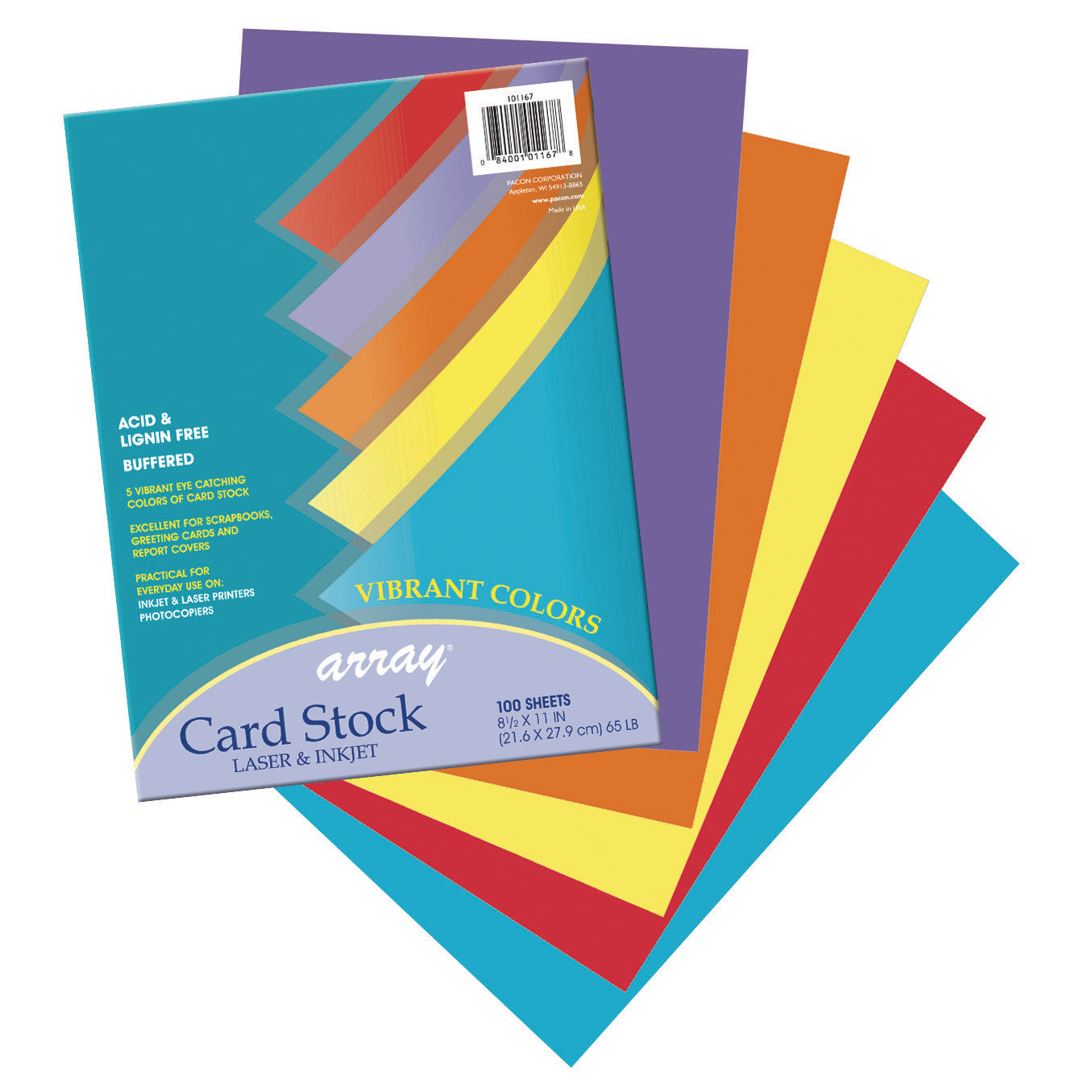 Vibrant Card Stock, 5 Assorted Colors, 8-1/2" x 11", 100 Sheets Per Pack, 2 Packs