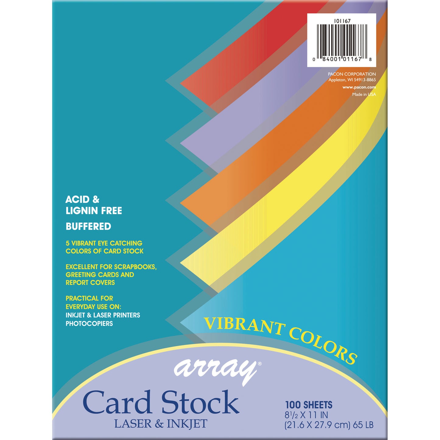 Vibrant Card Stock, 5 Assorted Colors, 8-1/2" x 11", 100 Sheets Per Pack, 2 Packs