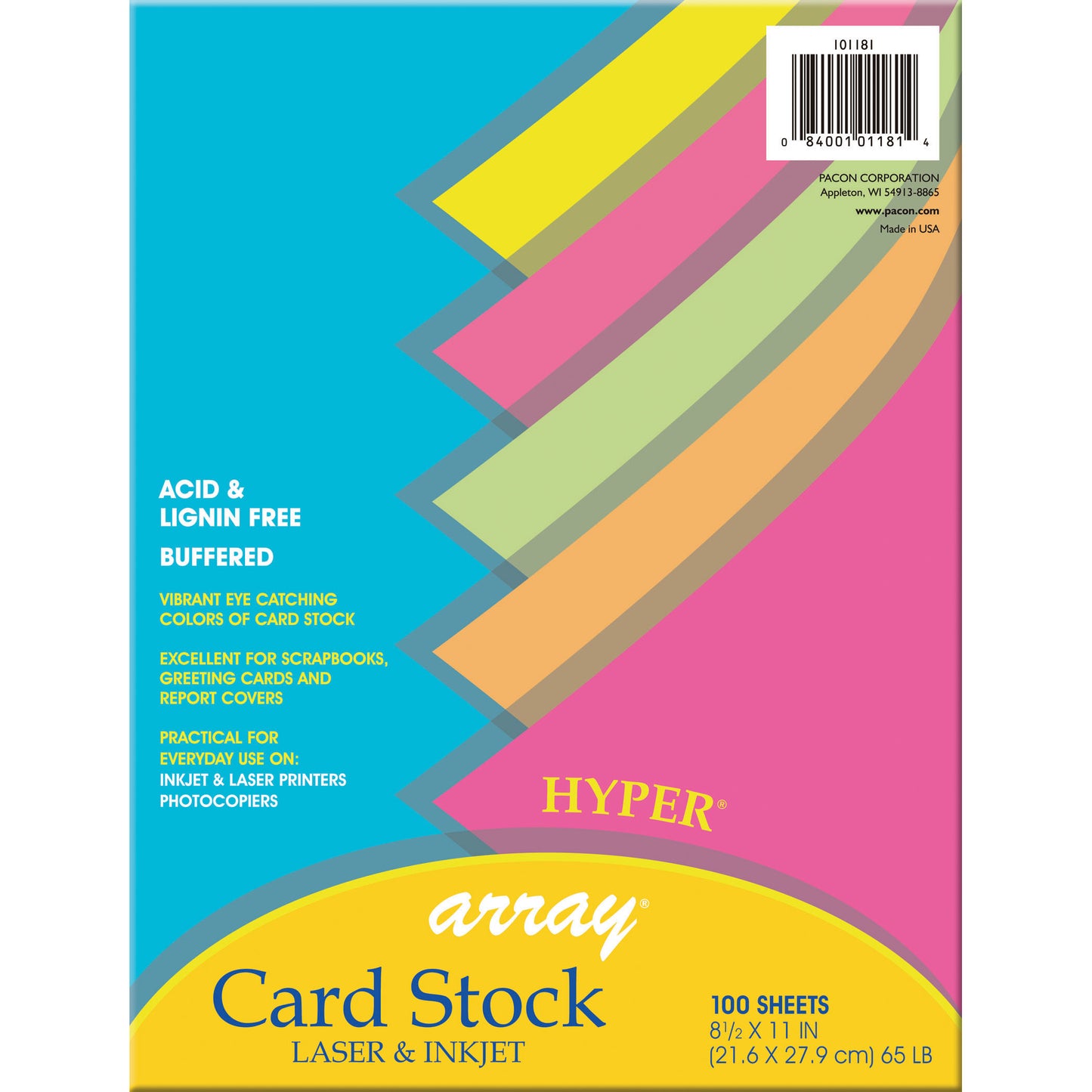 Hyper Card Stock, 5 Assorted Colors, 8-1/2" x 11", 100 Sheets