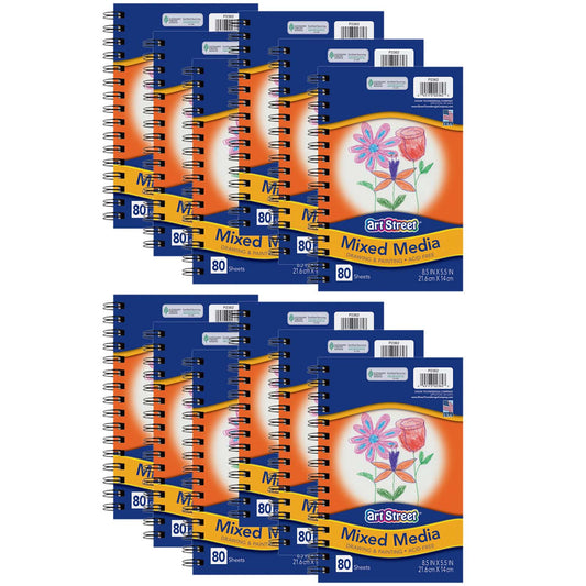Mixed Media Journal, Heavyweight, 8-1/2" x 5-1/2", 80 Sheets, Pack of 12