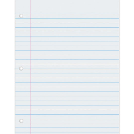 Composition Paper, White, 3-Hole Punched, Red Margin, 0.375" Ruled, 8-1/2" x 11", 500 Sheets Per Pack, 2 Packs