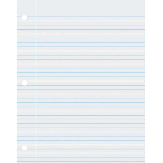 Composition Paper, White, Red Margin, 9/32" Ruled, 8 1/2" x 11", 500 Sheets Per Pack, 2 Packs