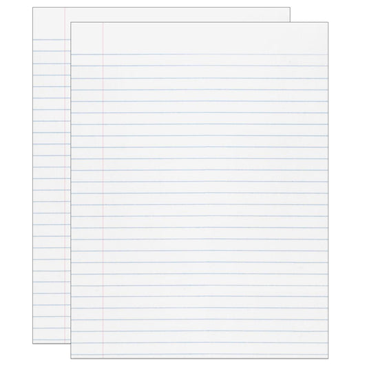 Composition Paper, White, Red Margin, 3/8" Ruled 8" x 10-1/2", 500 Sheets Per Pack, 2 Packs