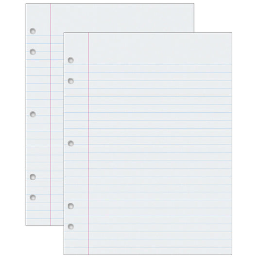 Composition Paper, White, 5-Hole Punched, Red Margin, 3/8" Ruled, 8" x 10-1/2", 500 Sheets Per Pack, 2 Packs