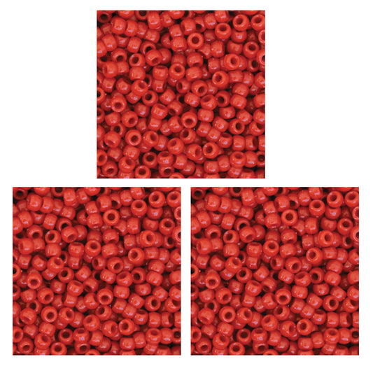 Pony Beads, Red, 6 mm x 9 mm, 1000 Per Pack, 3 Packs