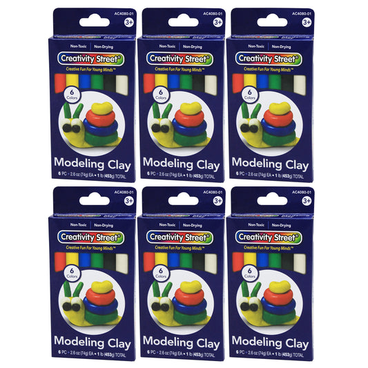 Extruded Modeling Clay, 6 Assorted Colors, 6 Sticks/1 lb. Per Pack, 6 Packs
