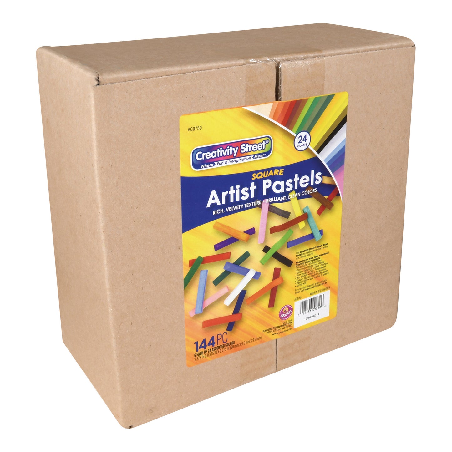 Square Artist Pastels, 24 Assorted Colors, 6 Each, 2-3/8" x 3/8" x 3/8", 144 Pieces