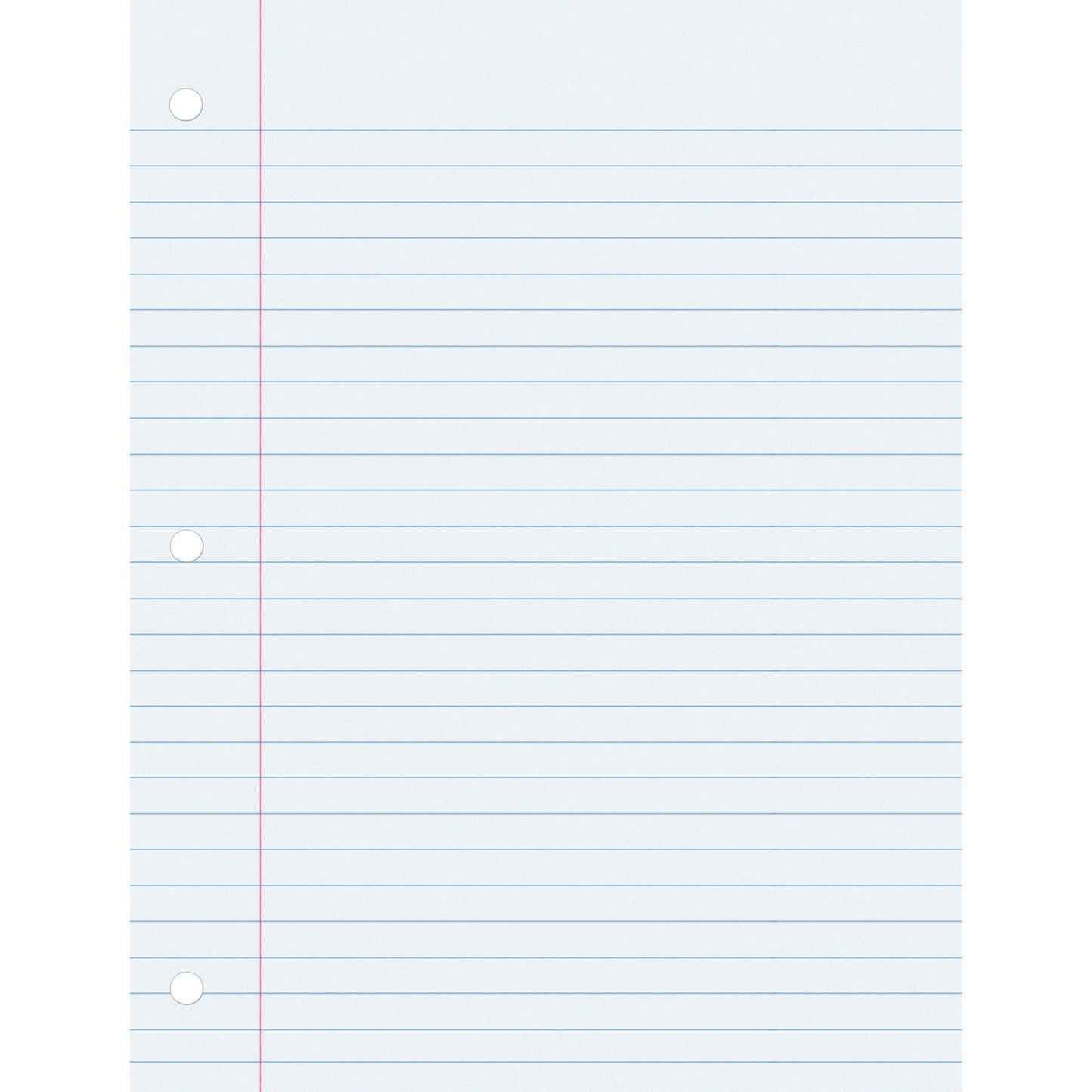 Filler Paper, White, 3-Hole Punched, Red Margin, 3/8" Ruled, 8" x 10-1/2", 150 Sheets Per Pack, 6 Packs