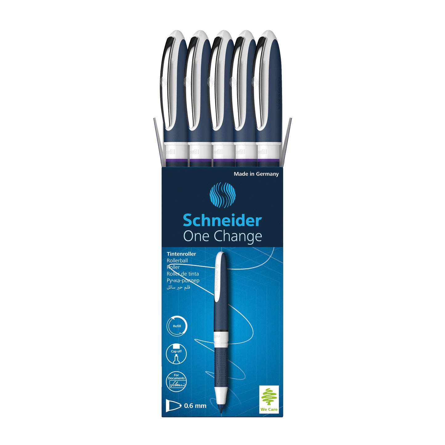One Change Refillable Rollerball Pens, 0.6 mm, Violet, Pack of 5