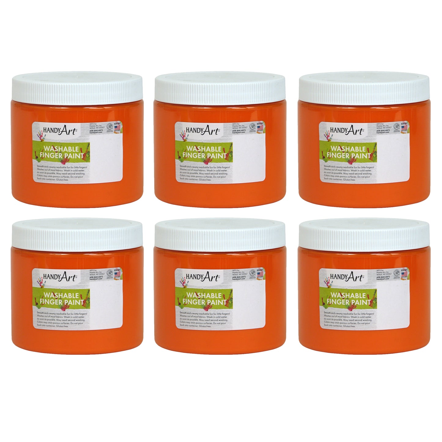 Washable Finger Paint, Orange, 16 oz., Pack of 6