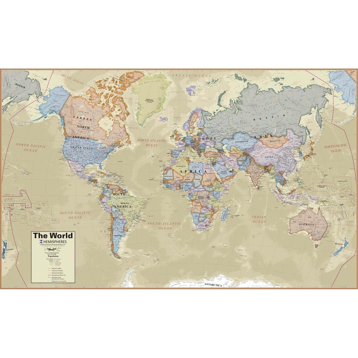 Boardroom Series World Laminated Wall Map