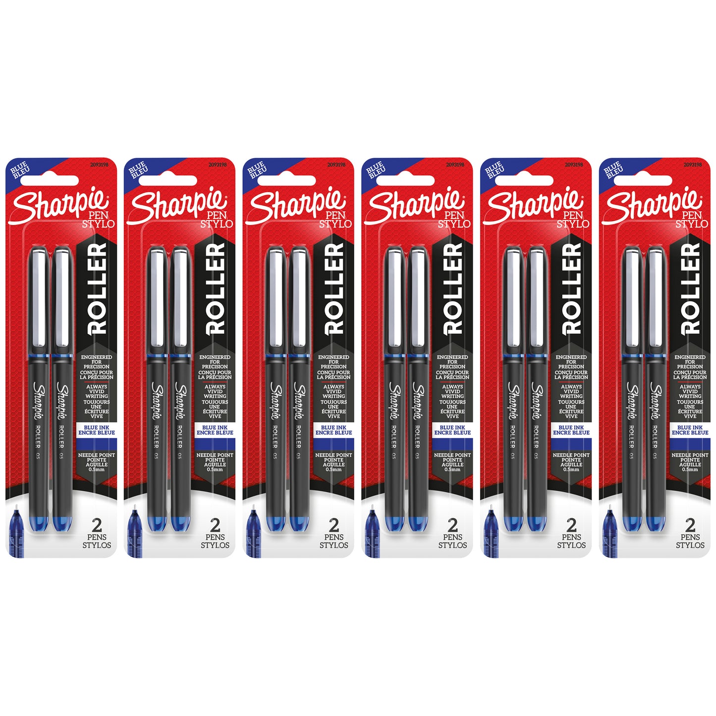 Rollerball Pen, Needle Point (0.5mm), Blue Ink, 2 Per Pack, 6 Packs
