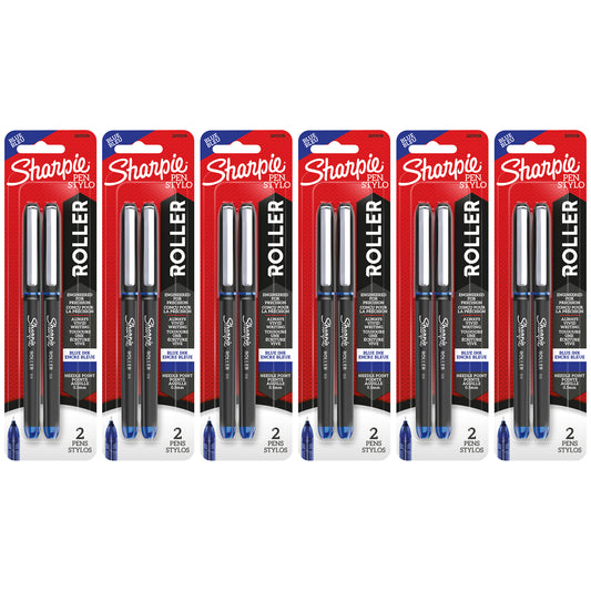 Rollerball Pen, Needle Point (0.5mm), Blue Ink, 2 Per Pack, 6 Packs