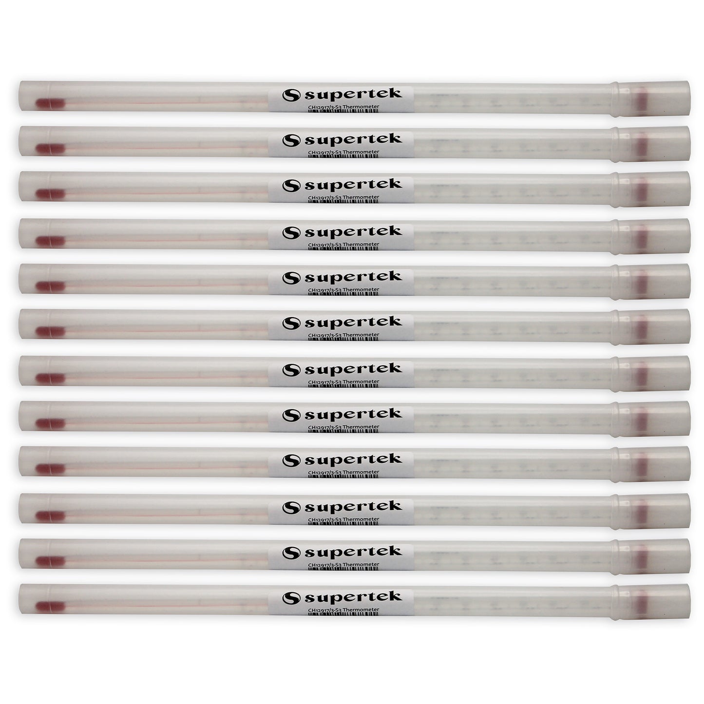 Lab Thermometer, Red Liquid, -20-110C/0-230F, Partial, Pack of 12