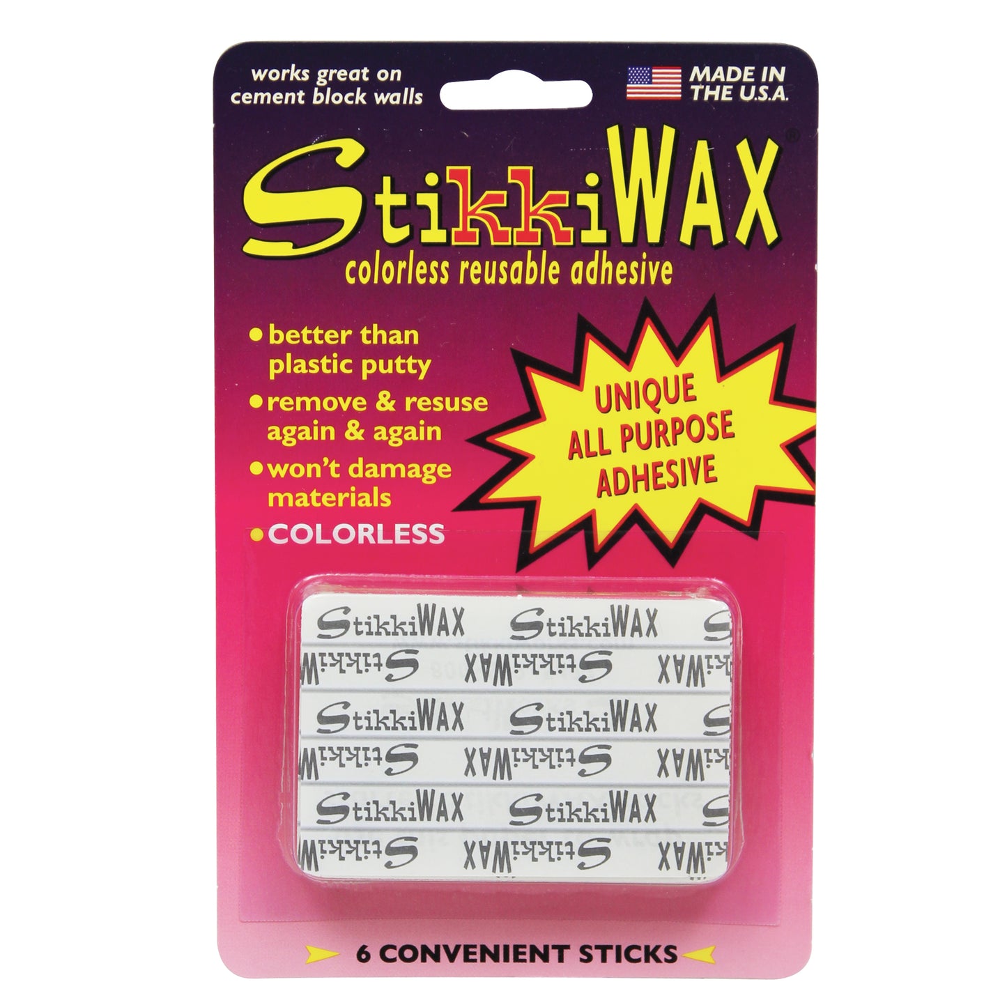 StikkiWAX™ Adhesive Bars/Sticks, 6 Per Pack, 6 Packs