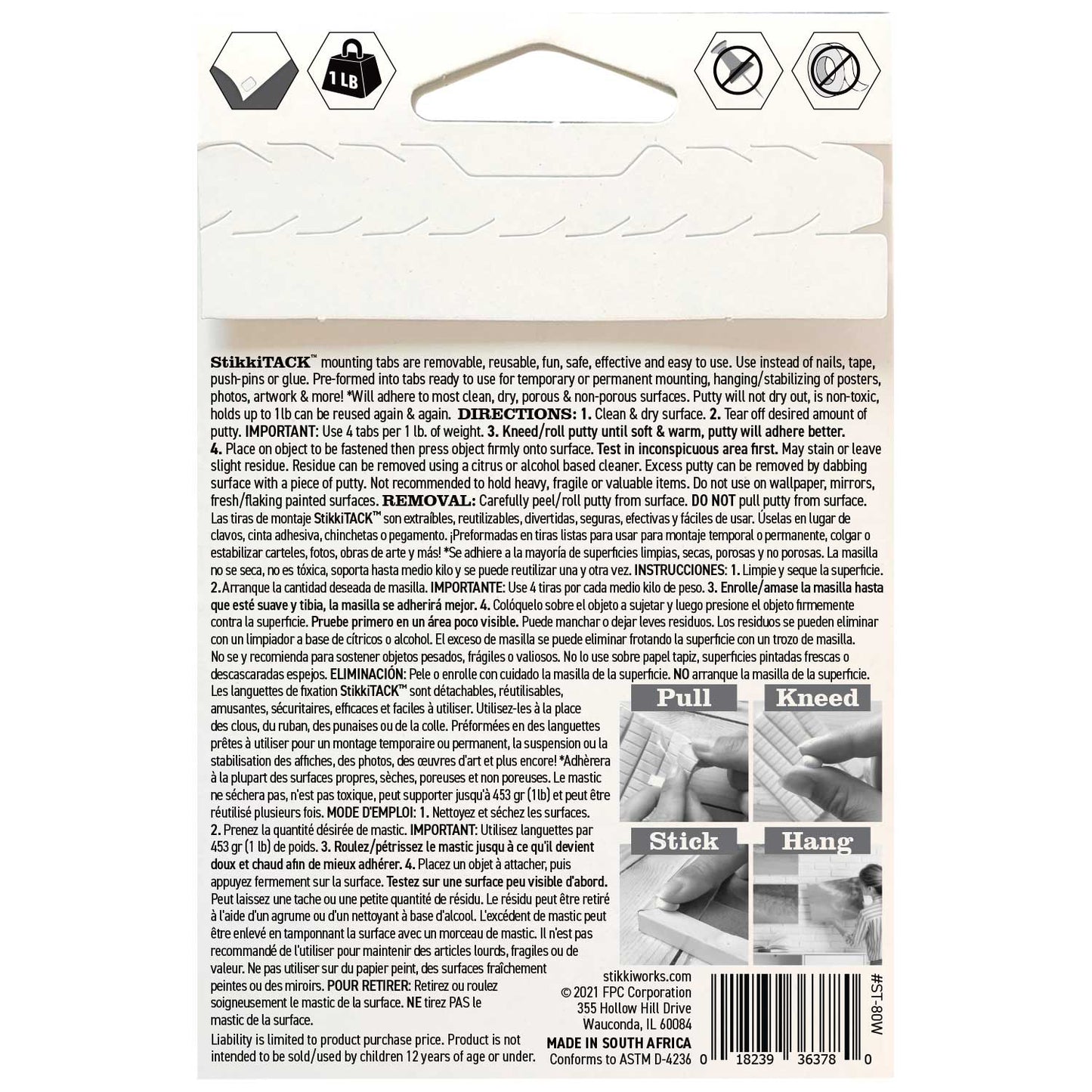 StikkiTack, White, 2 oz./80 Tabs Per Pack, 12 Packs