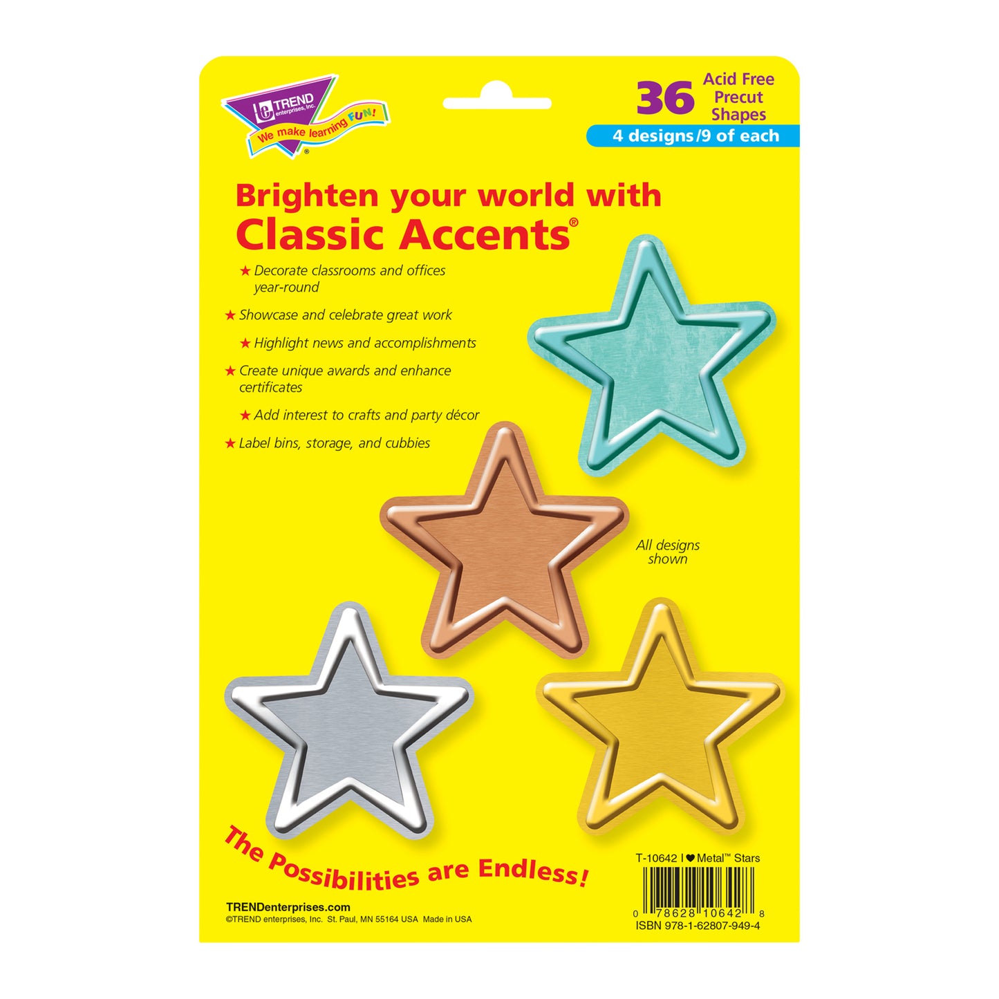 I ♥ Metal™ Stars Classic Accents® Variety Pack, 36 Per Pack, 3 Packs