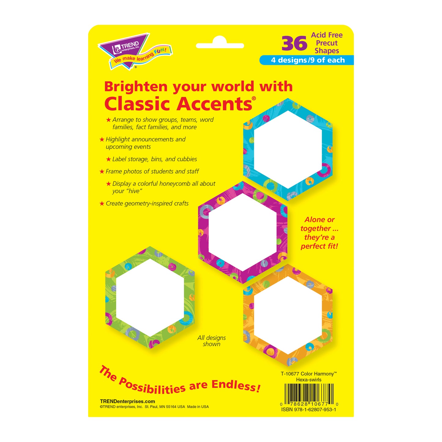 Color Harmony™ Hexa-swirls Classic Accents® Variety Pack, 36 Per Pack, 3 Packs