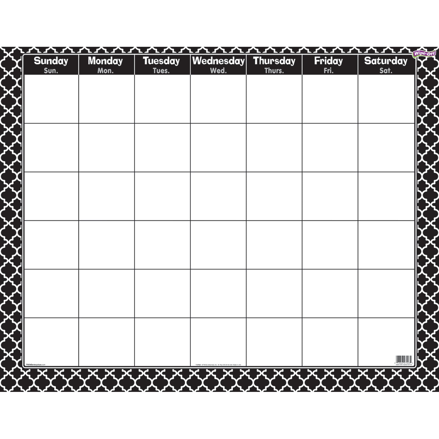 Moroccan Black Wipe-Off® Calendar, Monthly, Pack of 6