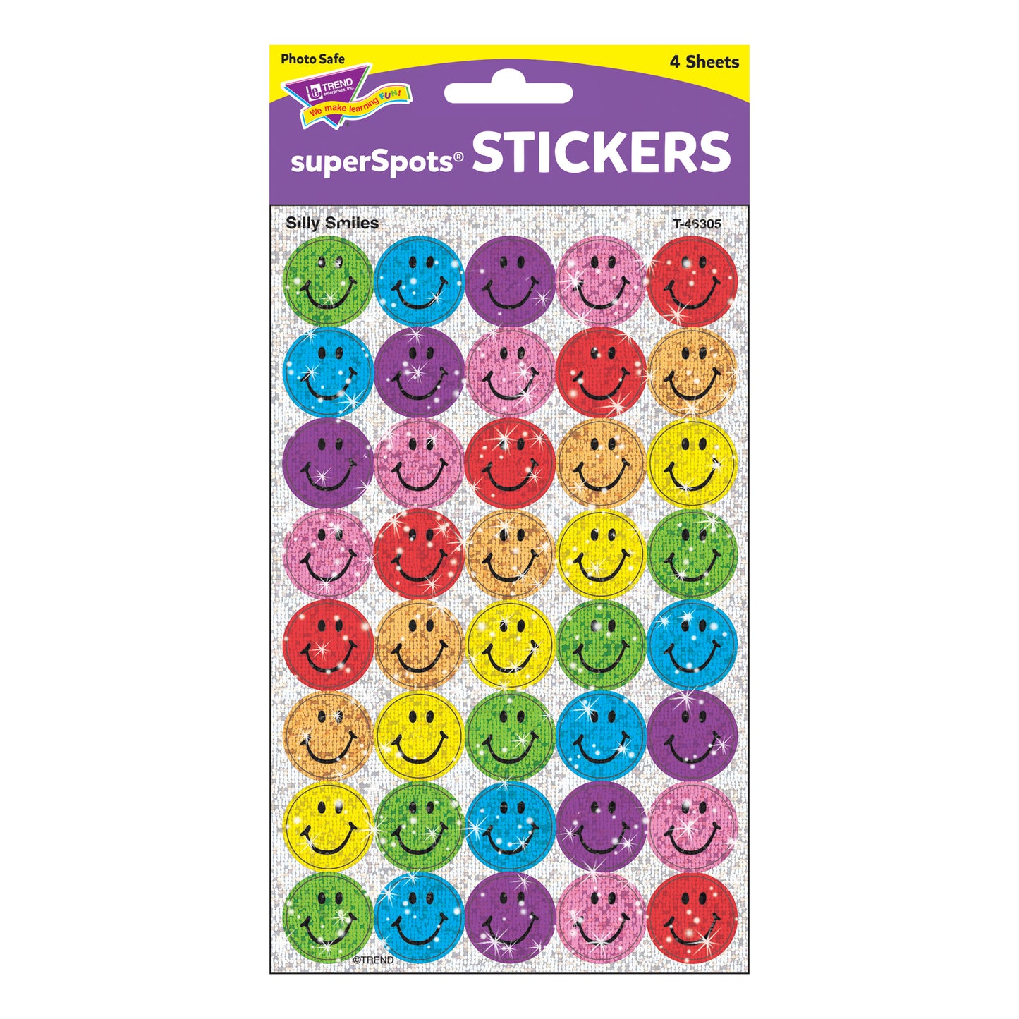 Silly Smiles superSpots® Stickers-Sparkle, 160 Per Pack, 6 Packs