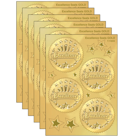 Excellence (Gold) Award Seals Stickers, 32 Per Pack, 6 Packs