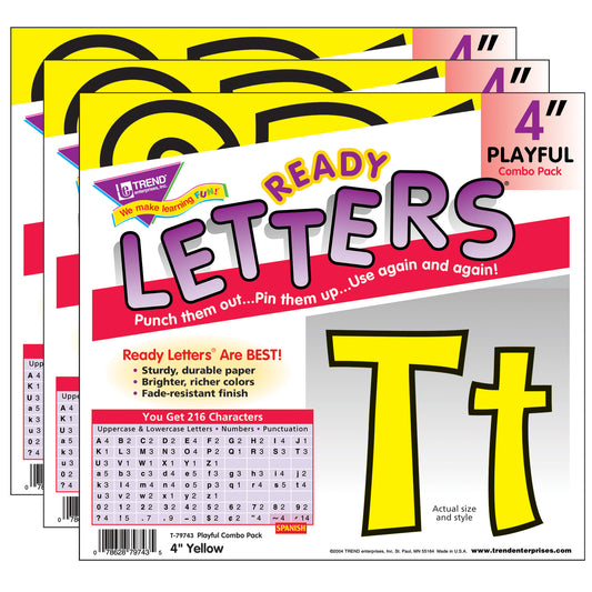 Yellow 4" Playful Combo Ready Letters®, 3 Packs