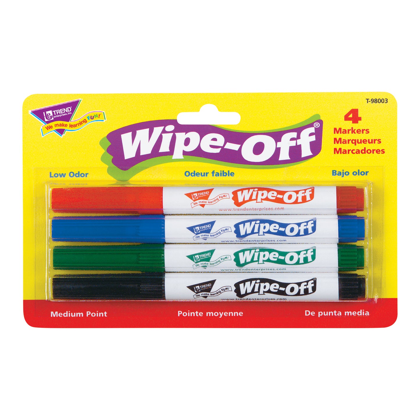 4-Pack Standard Colors Wipe-Off® Markers, 3 Packs