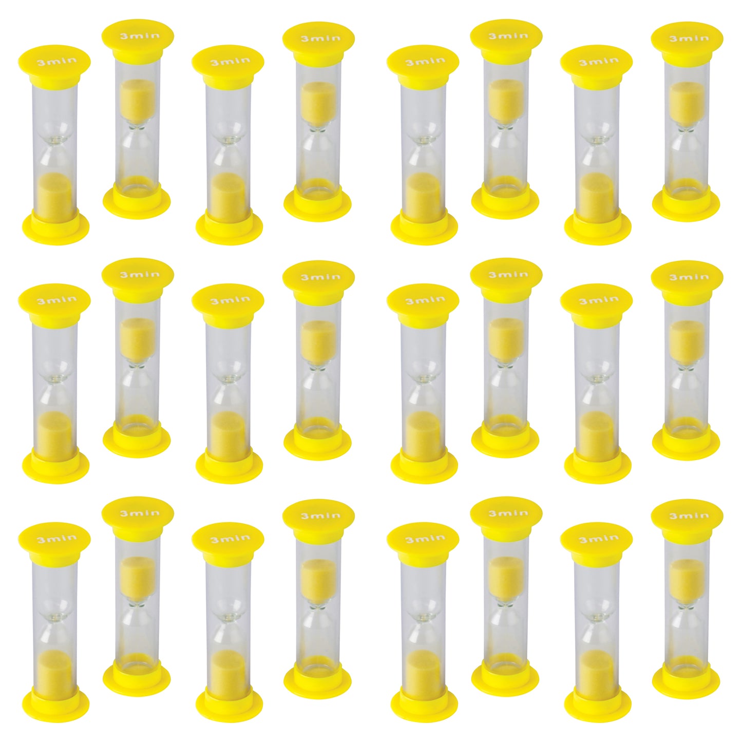 3 Minute Sand Timers, Mini, 4 Per Pack, 6 Packs