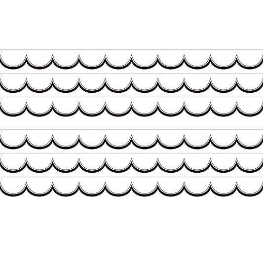 White with Black Scalloped Die-Cut Border Trim, 35 Feet Per Pack, 6 Packs
