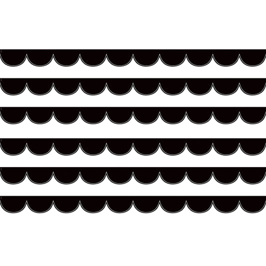Black with White Scalloped Die-Cut Border Trim, 35 Feet Per Pack, 6 Packs