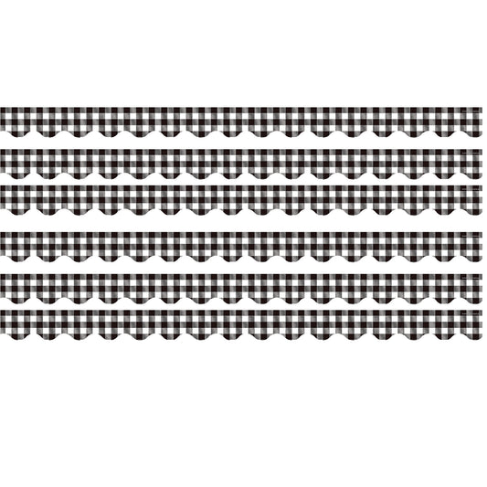 Black and White Gingham Scalloped Border Trim, 35 Feet Per Pack, 6 Packs