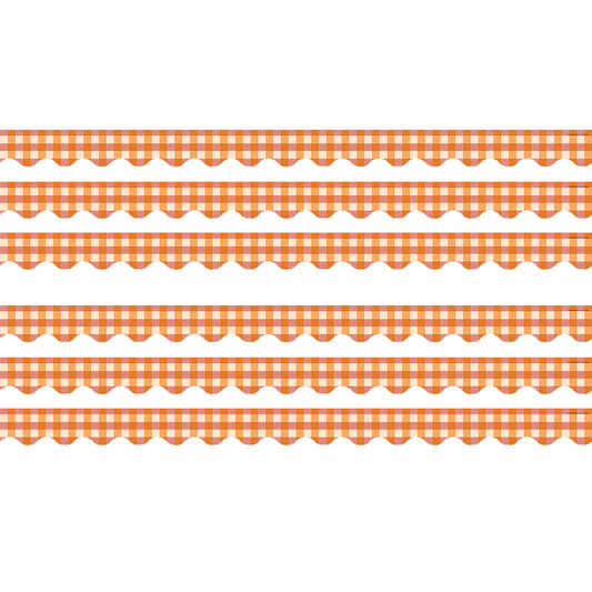 Orange Gingham Scalloped Border Trim, 35 Feet Per Pack, 6 Packs