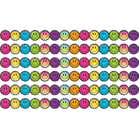 Brights 4Ever Smiley Faces Die-Cut Border Trim, 35 Feet Per Pack, 6 Packs