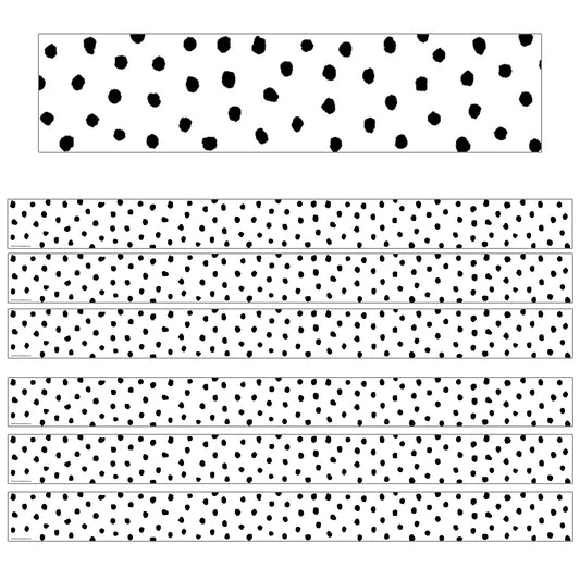 Black Painted Dots on White Straight Border Trim, 35 Feet Per Pack, 6 Packs