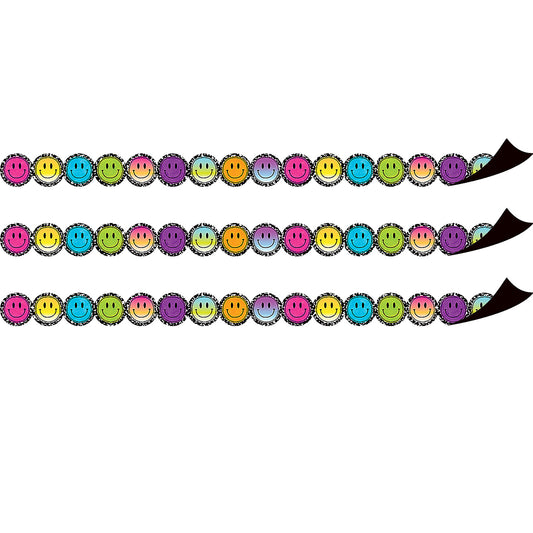 Smiley Faces Die-Cut Magnetic Border, 24 Feet Per Pack, 3 Packs
