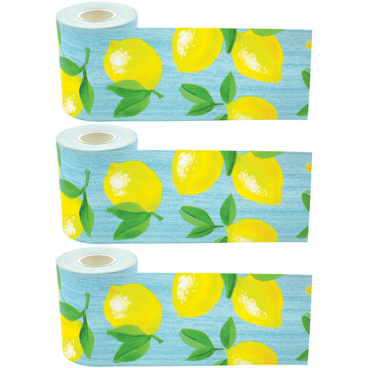 Lemon Zest Straight Rolled Border Trim, 50 Feet Per Roll, Pack of 3