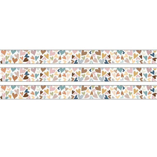 Everyone Is Welcome Hearts Straight Rolled Border Trim, 50 Feet, 3 Rolls