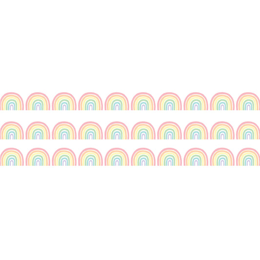 Pastel Pop Rainbows Die-Cut Rolled Border Trim, 50 Feet, 3 Rolls