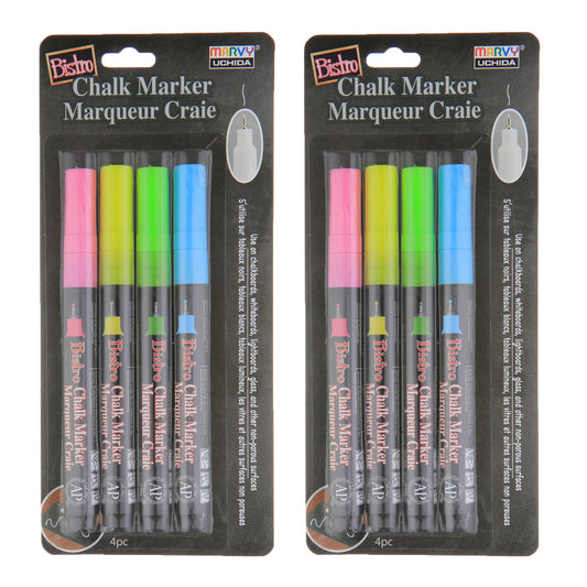 Bistro Chalk Markers, Extra Fine Tip 4-Color Set, Fluorescent Pink, Bl